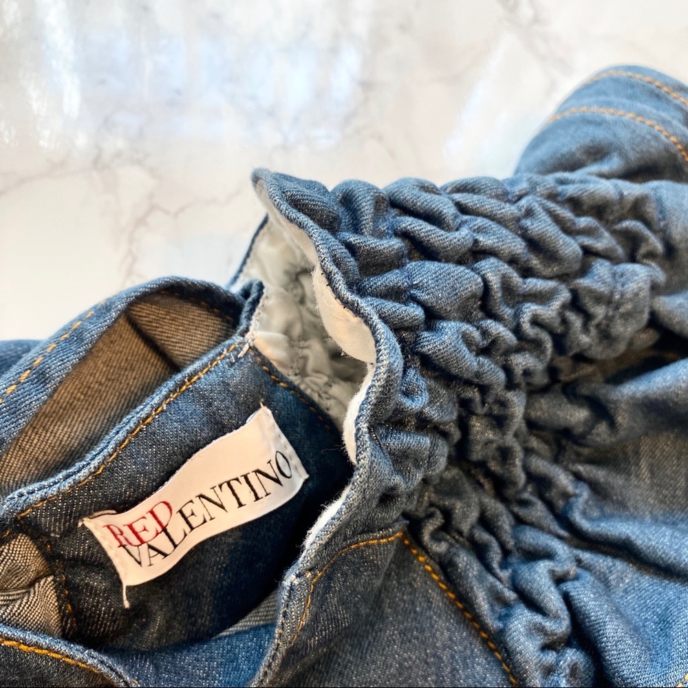 Red Valentino Ruffle Sleeve Denim Dress Size 4 - Picture 4 of 12